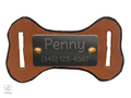 Slide-on Leather/Stainless ID for dog collar (Dog Bone Shape)