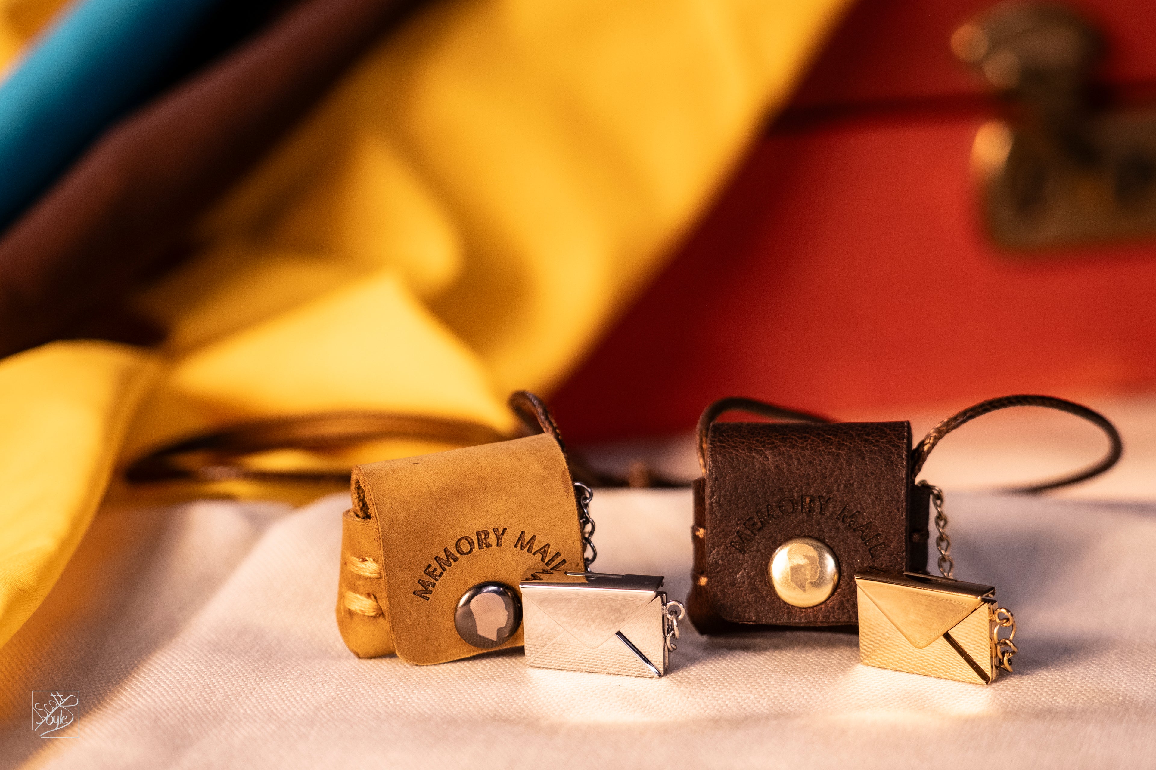 Memory Mail Necklace - Golden Rod Leather